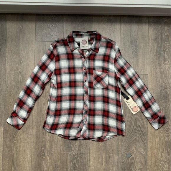 Anthropologie Ash and Ember Button Down front Shirt Plaid Flannel Size XS - Picture 2 of 16